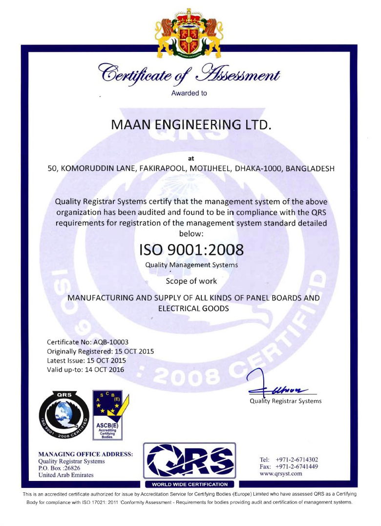 Maan Engineering ISO Certificate